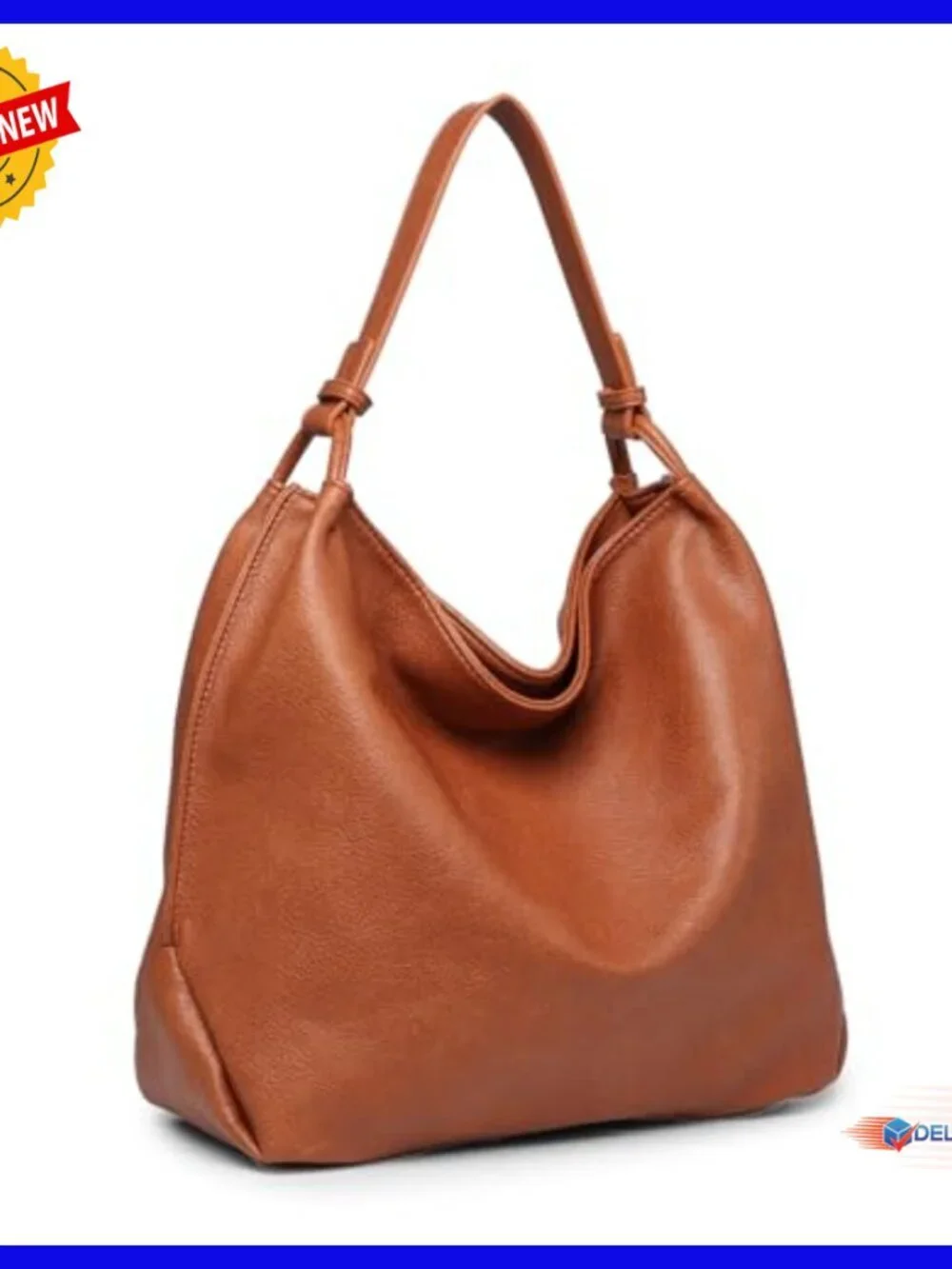 Large Vegan Leather Tote Bag with Zipper Closure and Multiple Pockets
